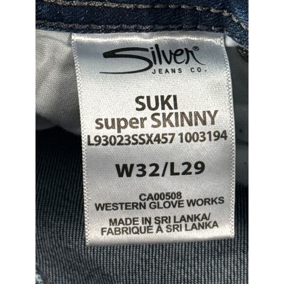 Silver Jeans Suki Super Mid Super Skinny 32x29 Dark Wash Embroidered Pockets - Picture 3 of 8